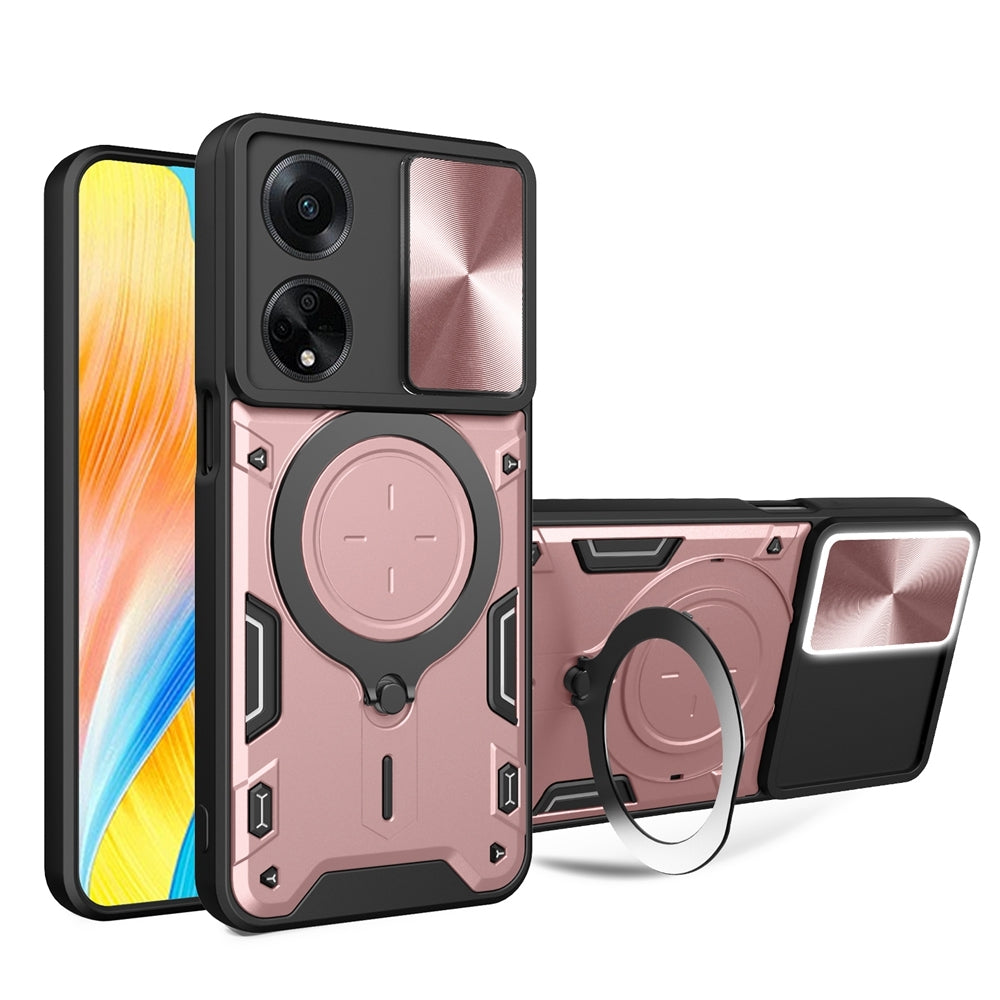 OPPO A1 5G Magnetic Holder CD Texture Sliding Camshield Phone Case, TPU PC Shockproof Cover
