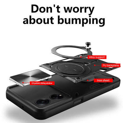 OPPO A98 5G Magnetic Holder CD Texture Sliding Camshield Phone Case, TPU PC Shockproof Cover