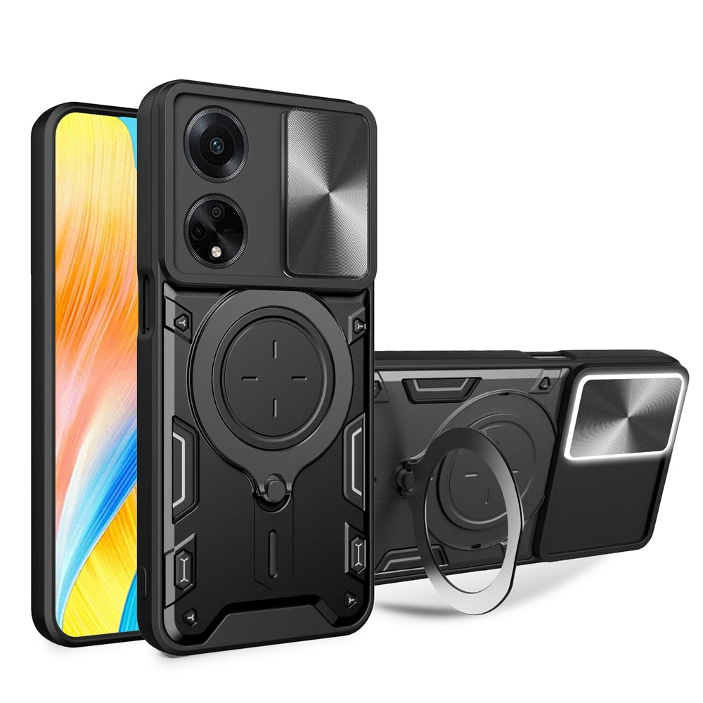 OPPO A1 5G Magnetic Holder CD Texture Sliding Camshield Phone Case, TPU PC Shockproof Cover