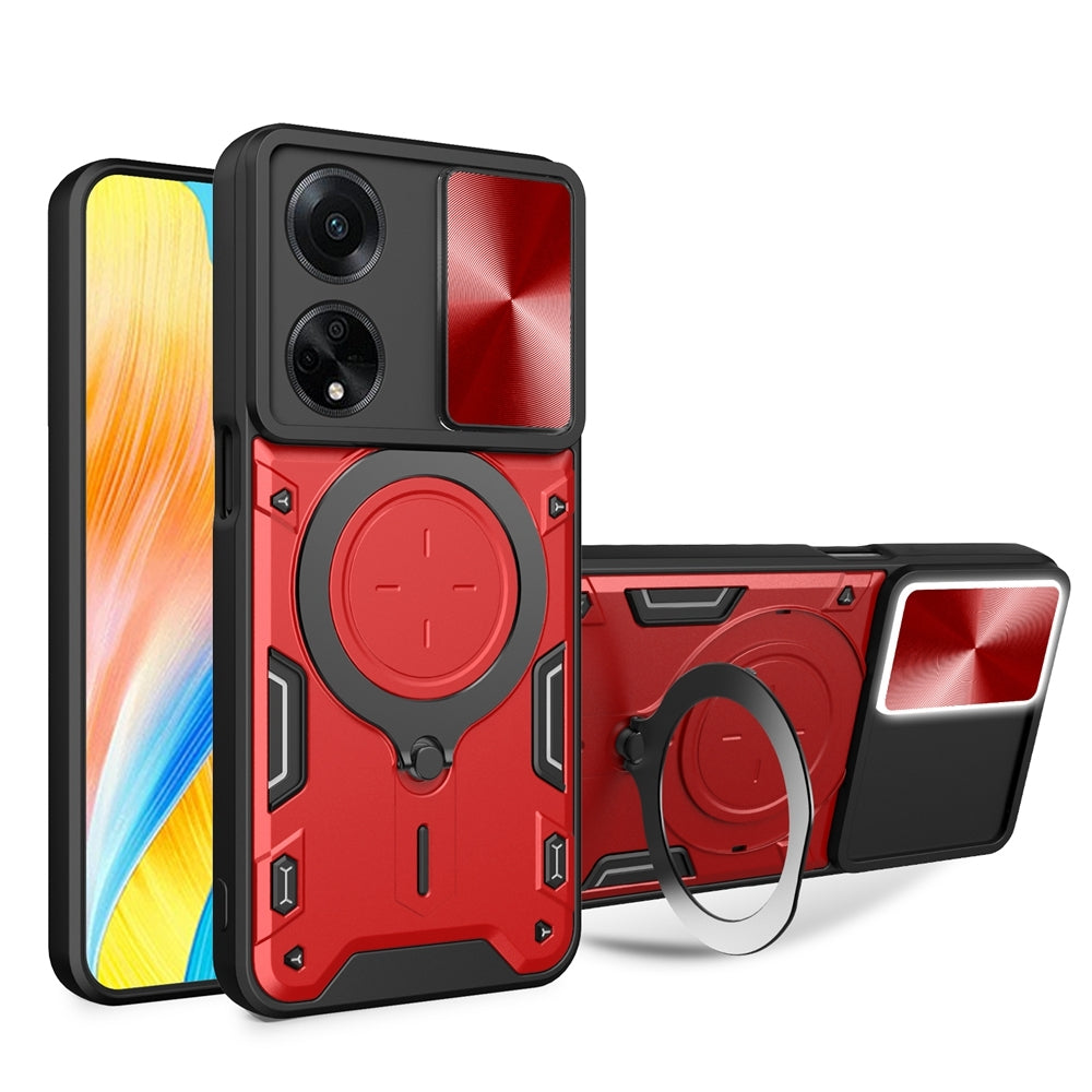 OPPO A98 5G Magnetic Holder CD Texture Sliding Camshield Phone Case, TPU PC Shockproof Cover