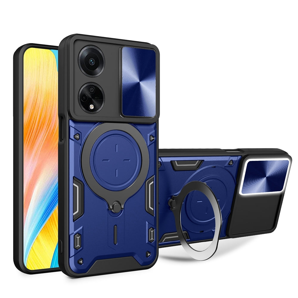 OPPO A98 5G Magnetic Holder CD Texture Sliding Camshield Phone Case, TPU PC Shockproof Cover