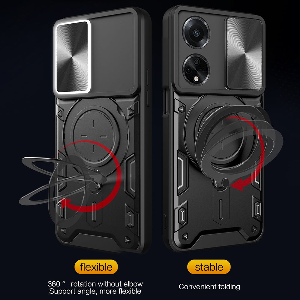 OPPO A98 5G Magnetic Holder CD Texture Sliding Camshield Phone Case, TPU PC Shockproof Cover
