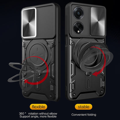 OPPO A98 5G Magnetic Holder CD Texture Sliding Camshield Phone Case, TPU PC Shockproof Cover