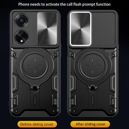 OPPO A98 5G Magnetic Holder CD Texture Sliding Camshield Phone Case, TPU PC Shockproof Cover
