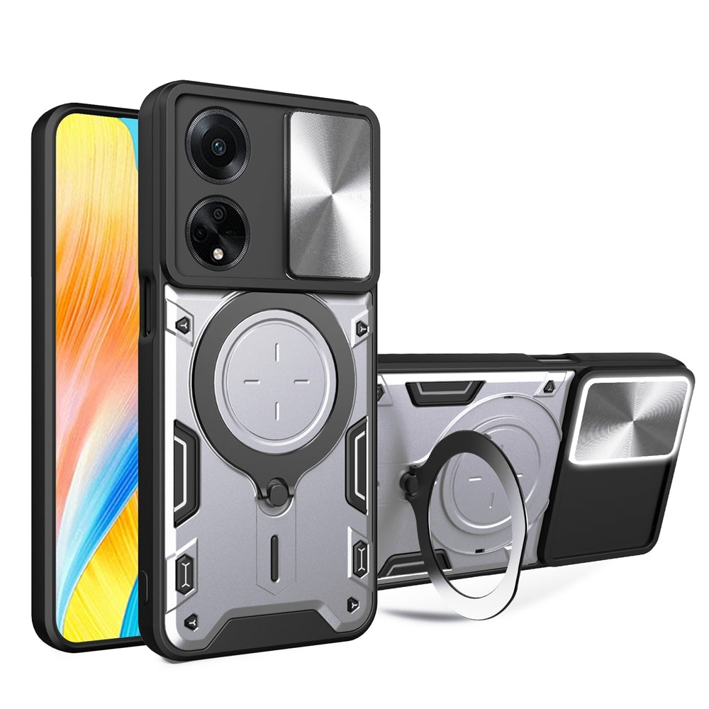 OPPO A98 5G Magnetic Holder CD Texture Sliding Camshield Phone Case, TPU PC Shockproof Cover