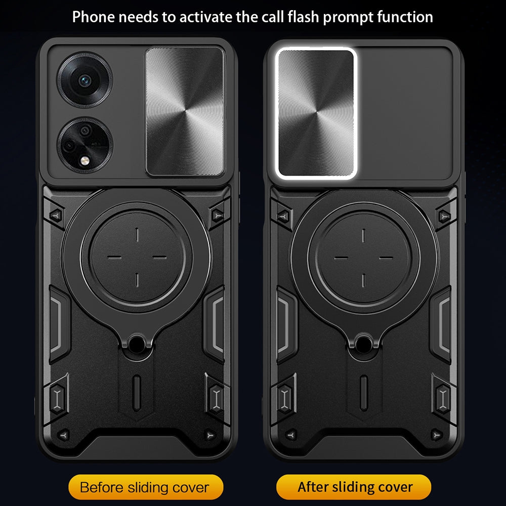 OPPO A1 5G Magnetic Holder CD Texture Sliding Camshield Phone Case, TPU PC Shockproof Cover