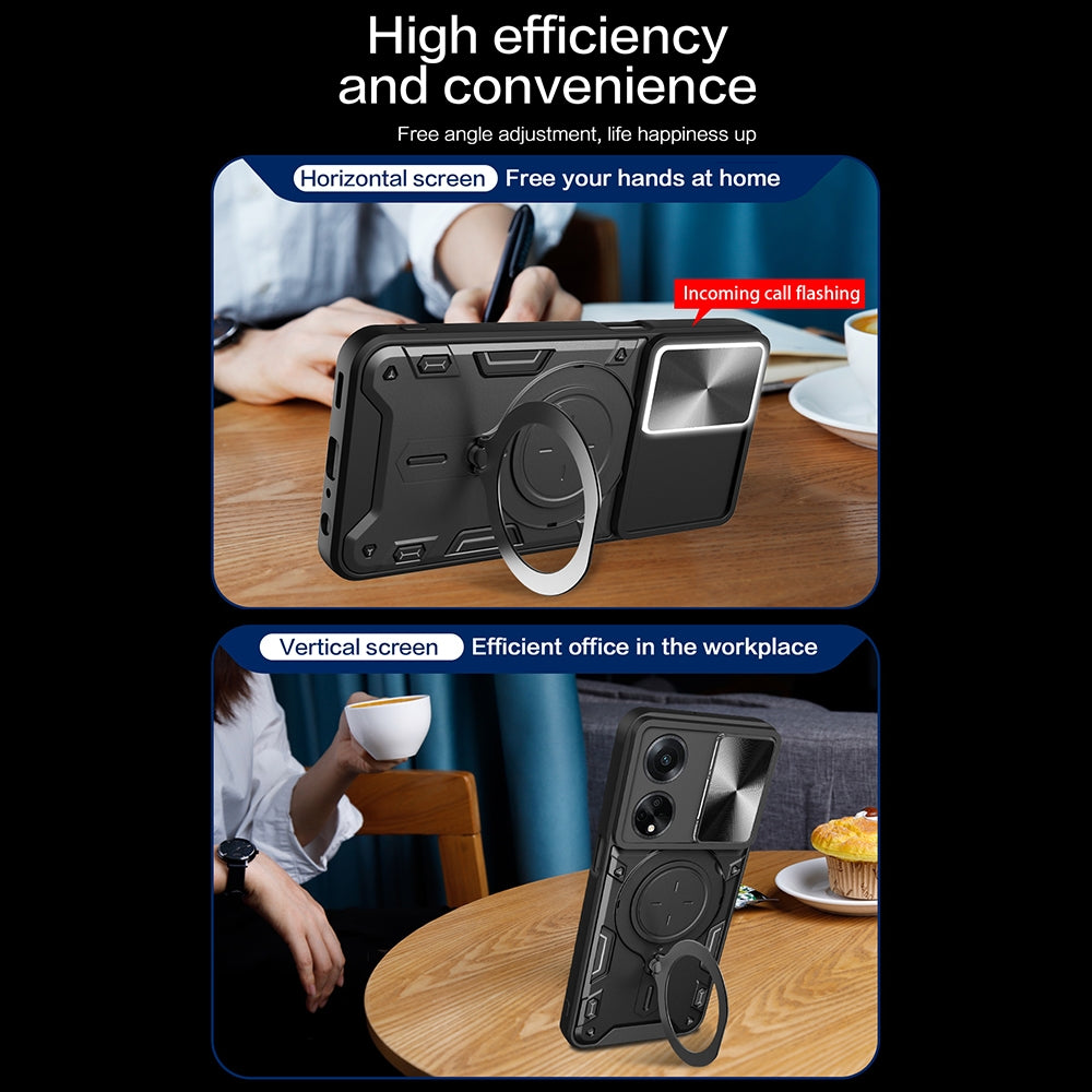 OPPO A98 5G Magnetic Holder CD Texture Sliding Camshield Phone Case, TPU PC Shockproof Cover