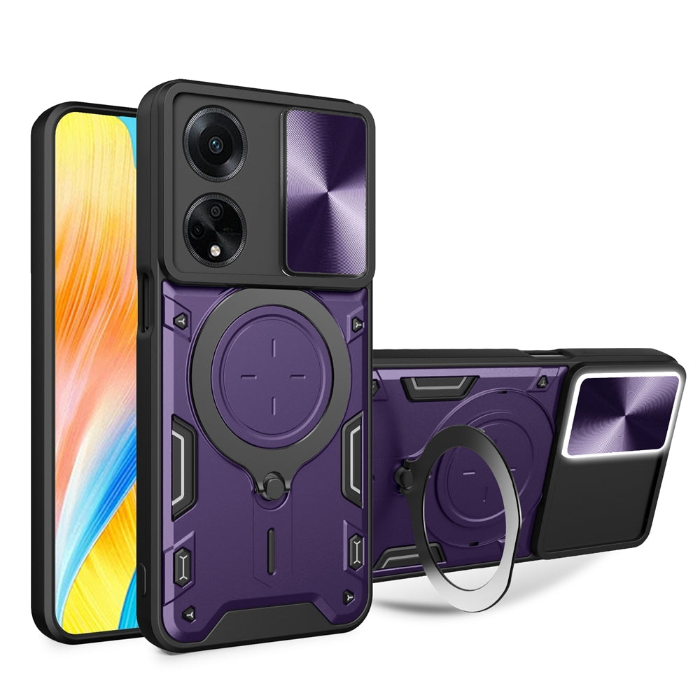 OPPO A1 5G Magnetic Holder CD Texture Sliding Camshield Phone Case, TPU PC Shockproof Cover