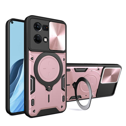 OPPO F21 Pro 4G Magnetic Holder CD Texture Sliding Camshield Phone Case, TPU PC Shockproof Cover