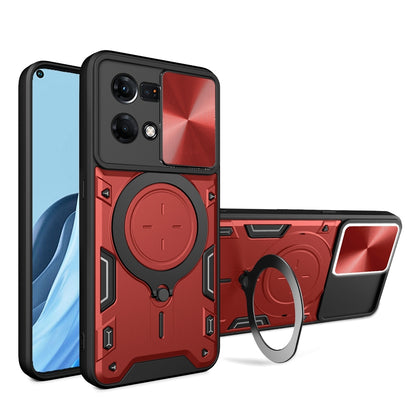 OPPO F21 Pro 4G Magnetic Holder CD Texture Sliding Camshield Phone Case, TPU PC Shockproof Cover