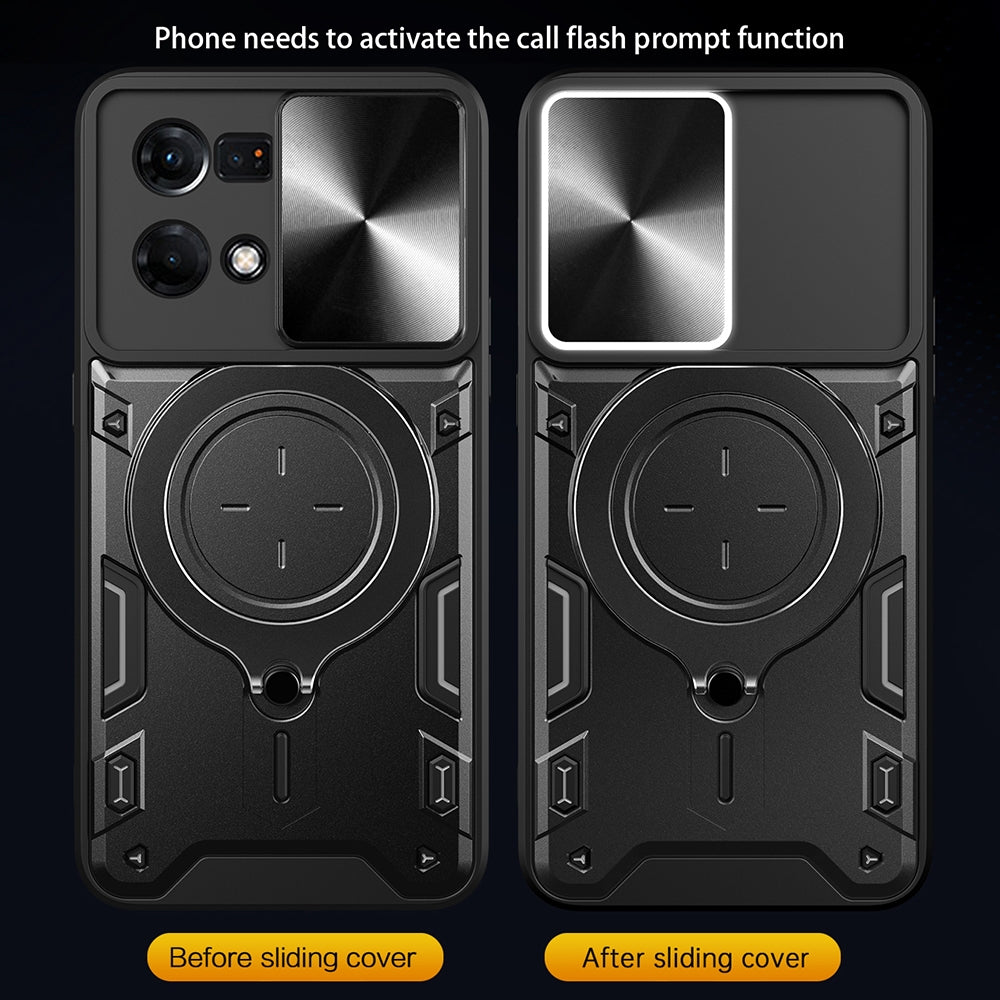 OPPO F21 Pro 4G Magnetic Holder CD Texture Sliding Camshield Phone Case, TPU PC Shockproof Cover