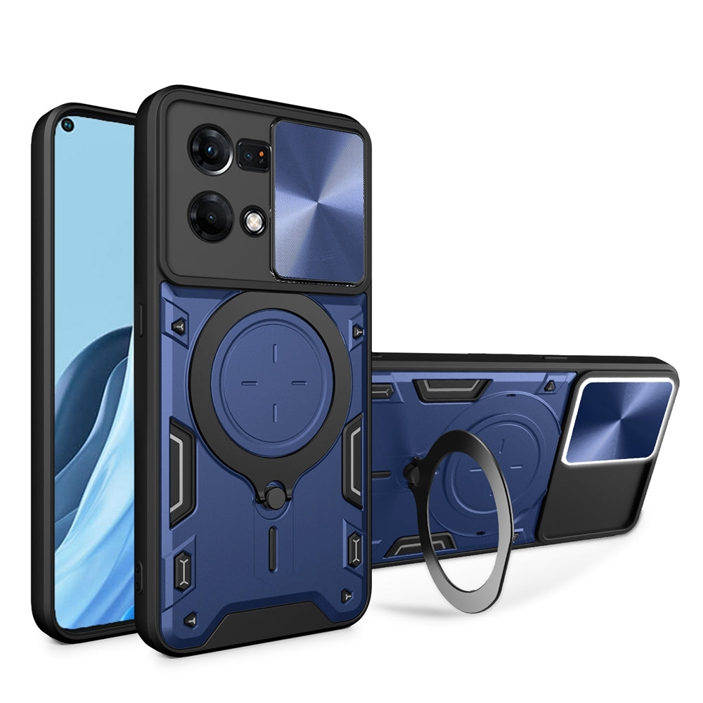 OPPO F21 Pro 4G Magnetic Holder CD Texture Sliding Camshield Phone Case, TPU PC Shockproof Cover