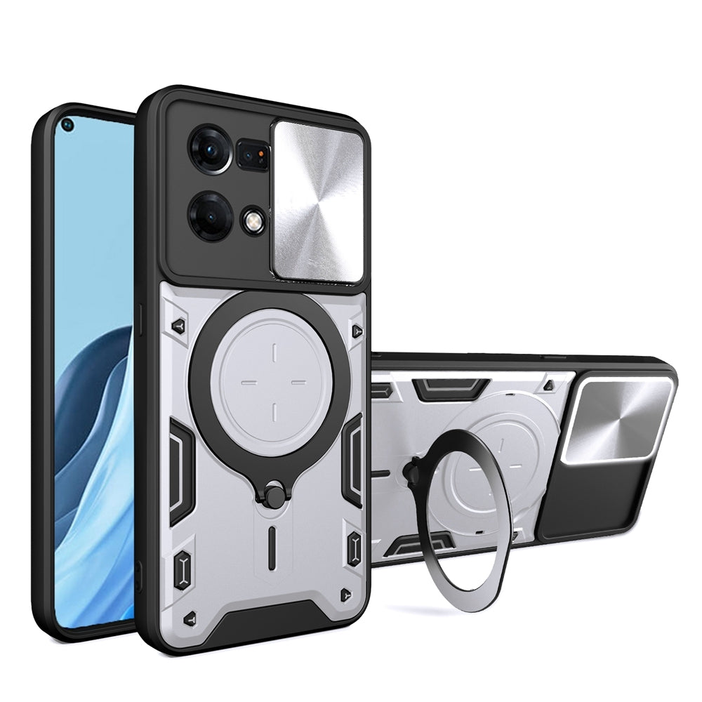 OPPO F21 Pro 4G Magnetic Holder CD Texture Sliding Camshield Phone Case, TPU PC Shockproof Cover