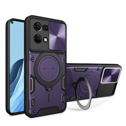OPPO F21 Pro 4G Magnetic Holder CD Texture Sliding Camshield Phone Case, TPU PC Shockproof Cover
