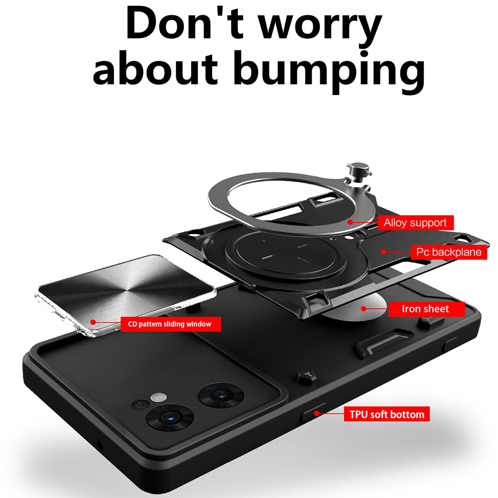 OPPO Reno7 5G Magnetic Holder CD Texture Sliding Camshield Phone Case, TPU PC Shockproof Cover