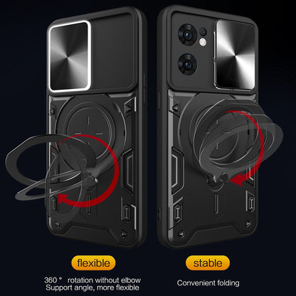 OPPO Reno7 5G Magnetic Holder CD Texture Sliding Camshield Phone Case, TPU PC Shockproof Cover