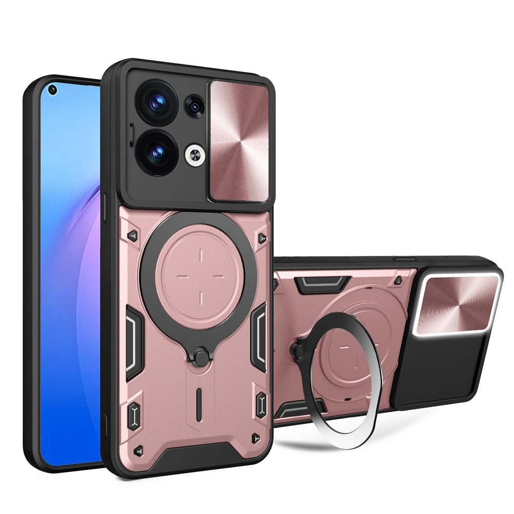OPPO Reno8 5G Magnetic Holder CD Texture Sliding Camshield Phone Case, TPU PC Shockproof Cover