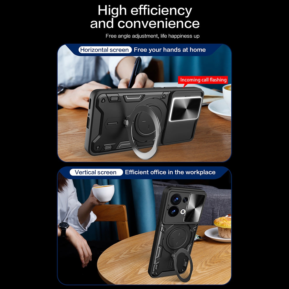 OPPO Reno8 5G Magnetic Holder CD Texture Sliding Camshield Phone Case, TPU PC Shockproof Cover