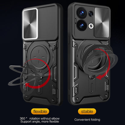 OPPO Reno8 5G Magnetic Holder CD Texture Sliding Camshield Phone Case, TPU PC Shockproof Cover