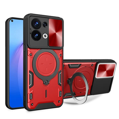 OPPO Reno8 5G Magnetic Holder CD Texture Sliding Camshield Phone Case, TPU PC Shockproof Cover