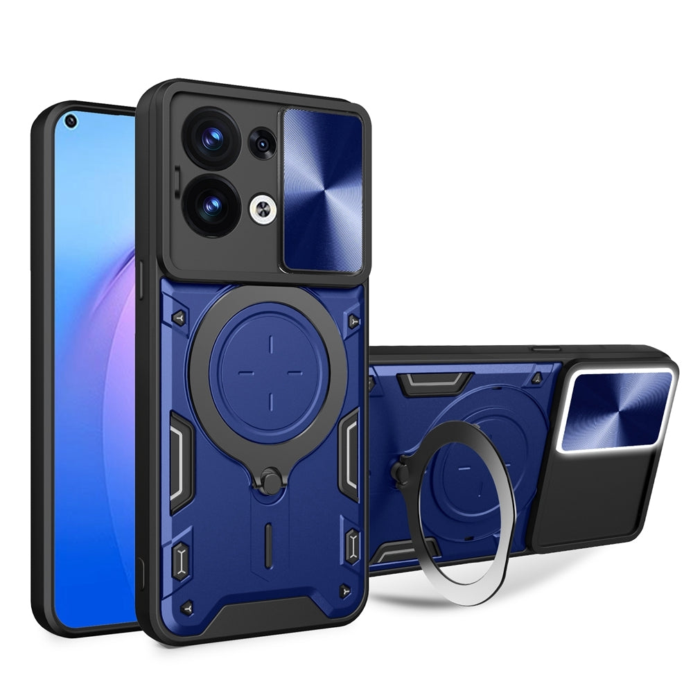 OPPO Reno8 5G Magnetic Holder CD Texture Sliding Camshield Phone Case, TPU PC Shockproof Cover