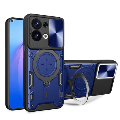 OPPO Reno8 5G Magnetic Holder CD Texture Sliding Camshield Phone Case, TPU PC Shockproof Cover