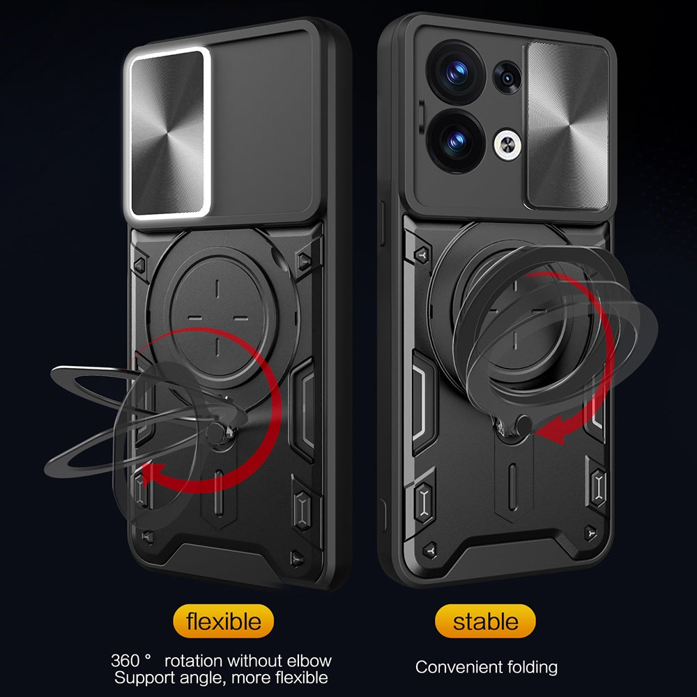 OPPO Reno8 5G Magnetic Holder CD Texture Sliding Camshield Phone Case, TPU PC Shockproof Cover