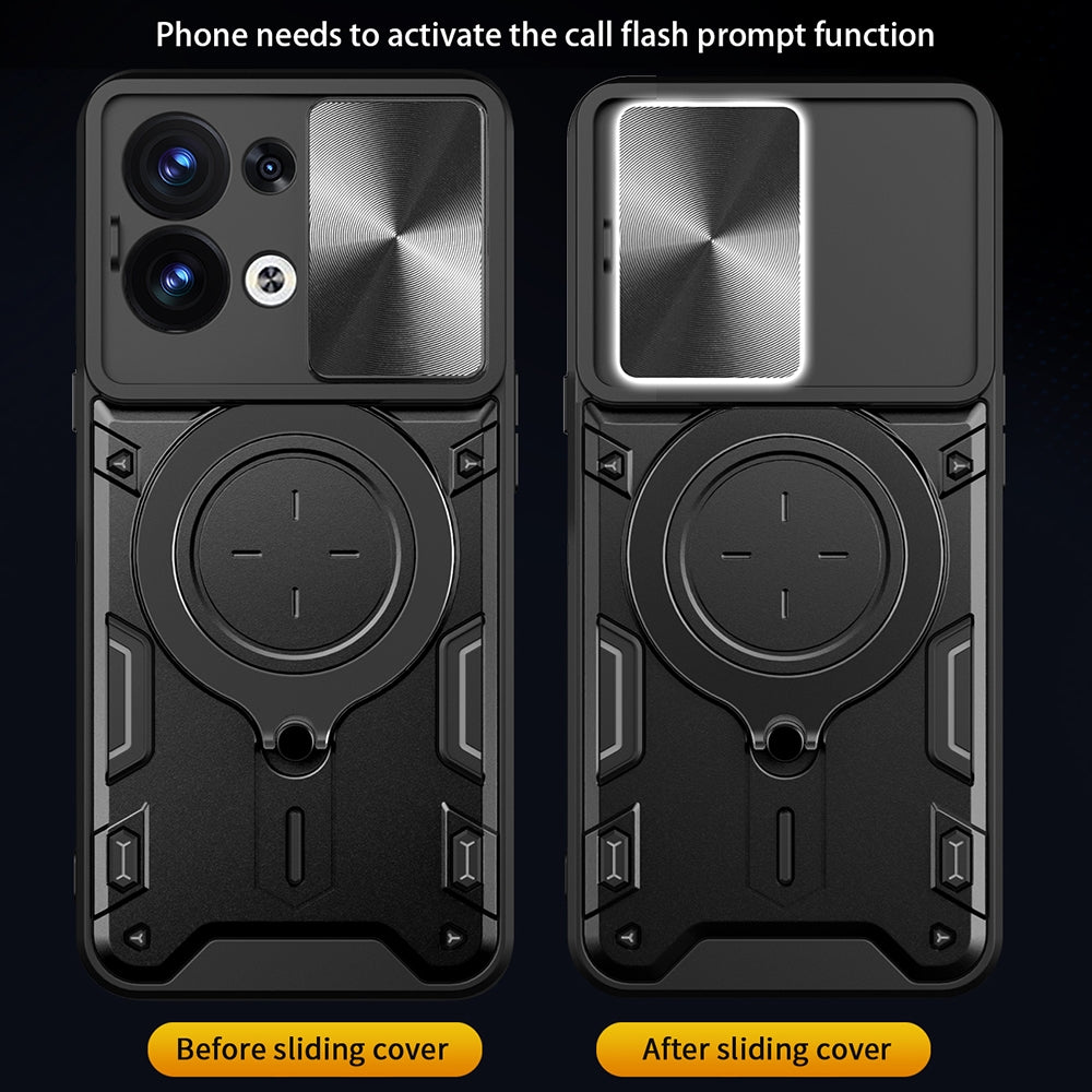 OPPO Reno8 5G Magnetic Holder CD Texture Sliding Camshield Phone Case, TPU PC Shockproof Cover