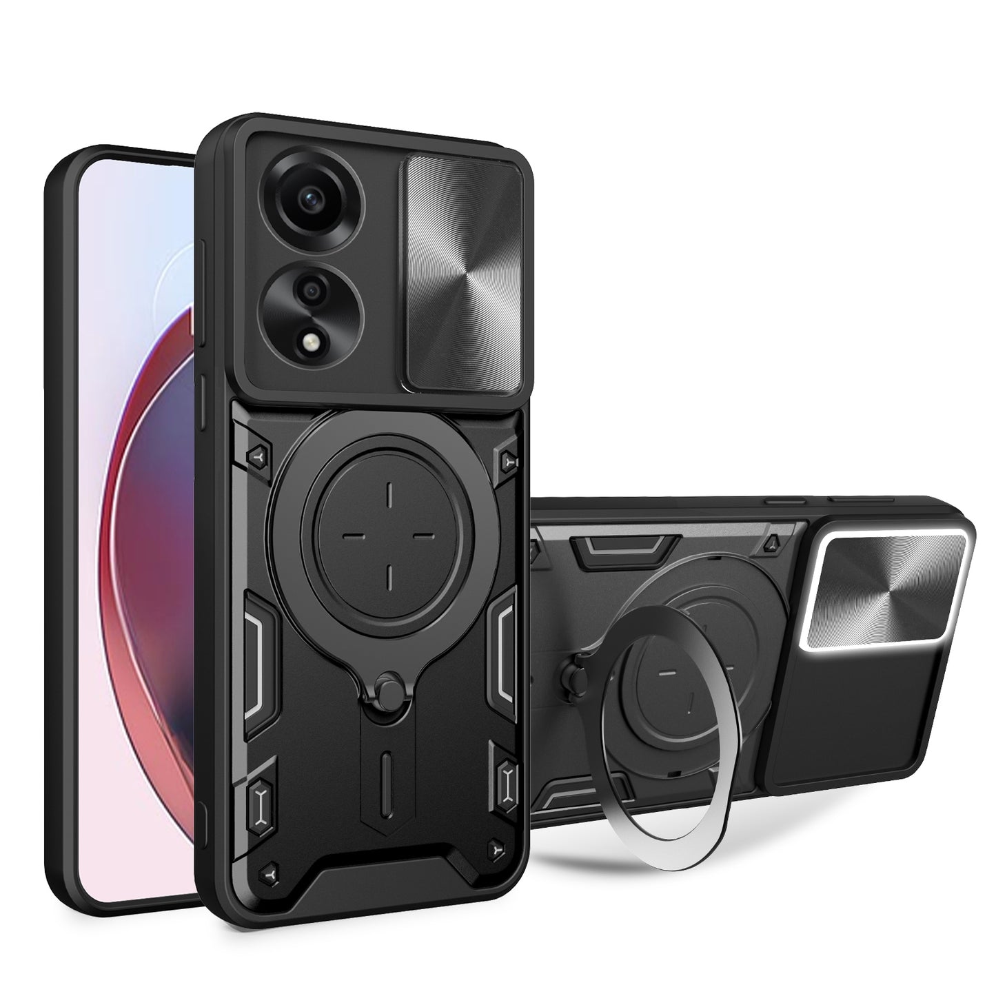 OPPO A78 4G Magnetic Holder CD Texture Sliding Camshield Phone Case, TPU PC Shockproof Cover
