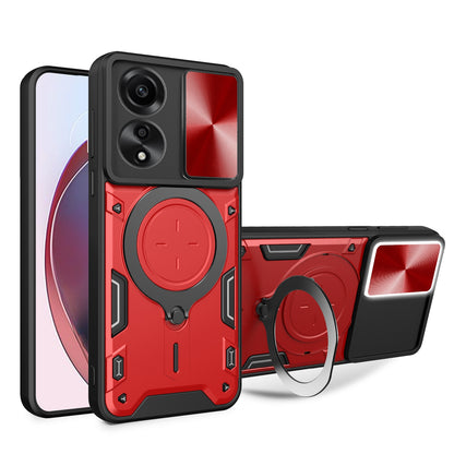 OPPO A78 4G Magnetic Holder CD Texture Sliding Camshield Phone Case, TPU PC Shockproof Cover