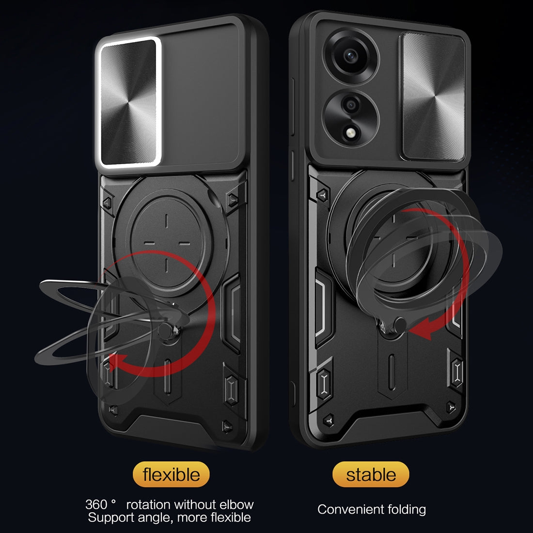 OPPO A78 4G Magnetic Holder CD Texture Sliding Camshield Phone Case, TPU PC Shockproof Cover