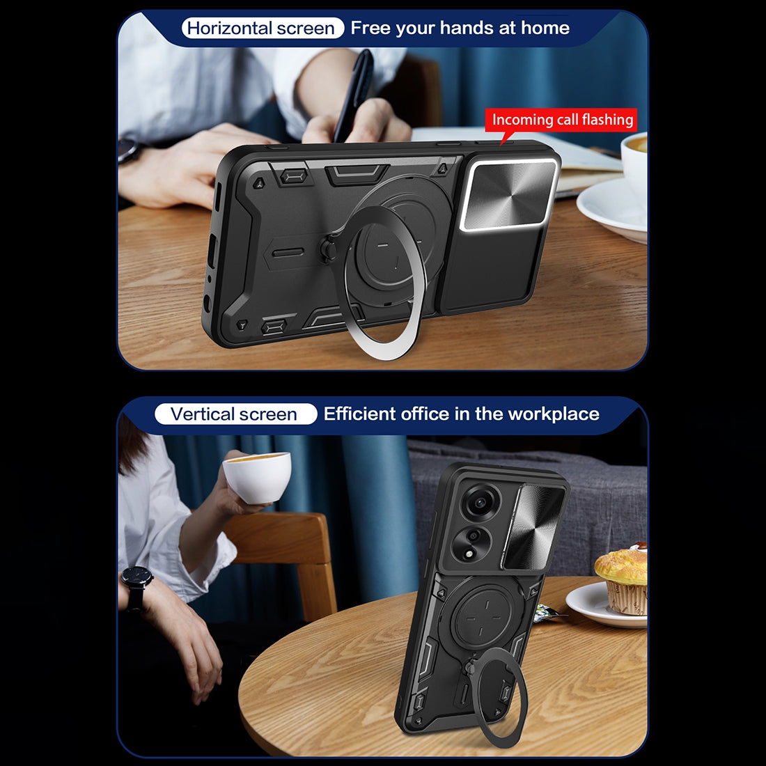 OPPO A78 4G Magnetic Holder CD Texture Sliding Camshield Phone Case, TPU PC Shockproof Cover
