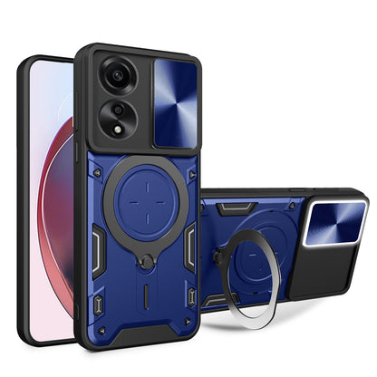 OPPO A78 4G Magnetic Holder CD Texture Sliding Camshield Phone Case, TPU PC Shockproof Cover