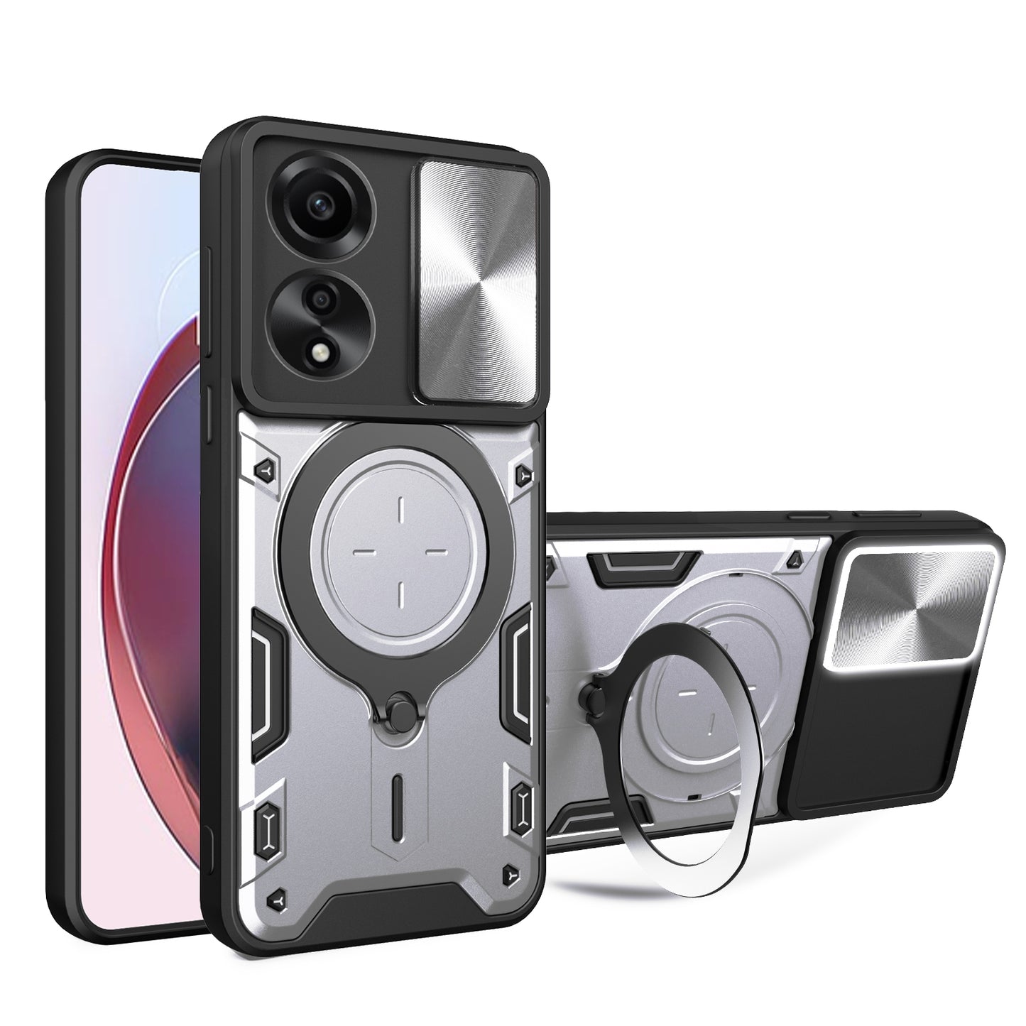 OPPO A78 4G Magnetic Holder CD Texture Sliding Camshield Phone Case, TPU PC Shockproof Cover