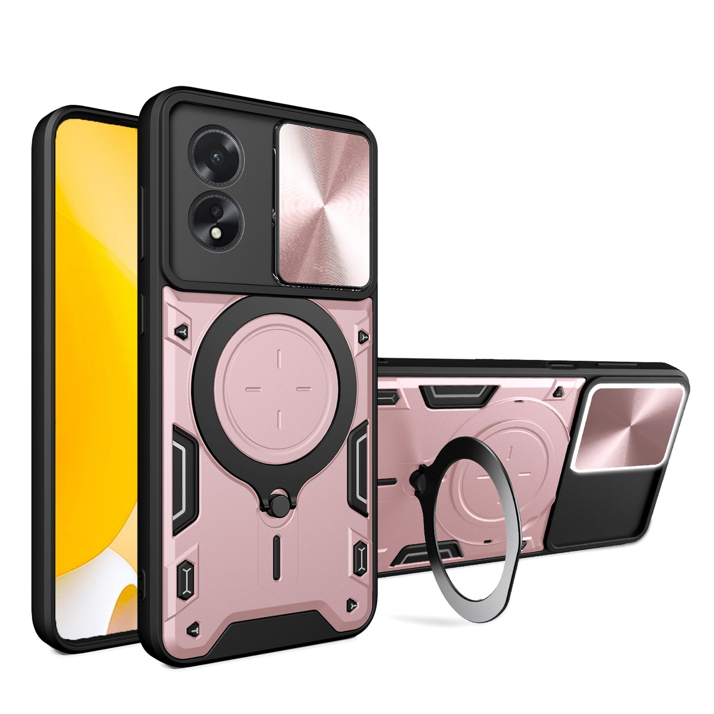 OPPO A38 4G Magnetic Holder CD Texture Sliding Camshield Phone Case, TPU PC Shockproof Cover