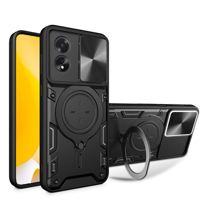 OPPO A38 4G Magnetic Holder CD Texture Sliding Camshield Phone Case, TPU PC Shockproof Cover