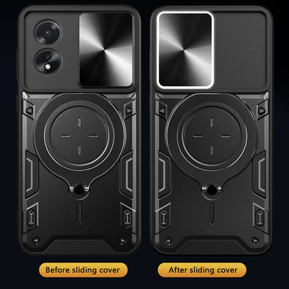 OPPO A38 4G Magnetic Holder CD Texture Sliding Camshield Phone Case, TPU PC Shockproof Cover