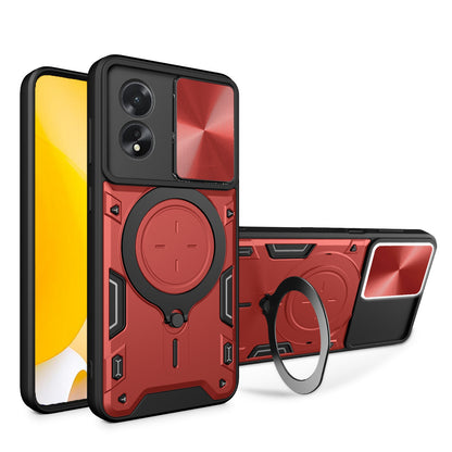OPPO A38 4G Magnetic Holder CD Texture Sliding Camshield Phone Case, TPU PC Shockproof Cover
