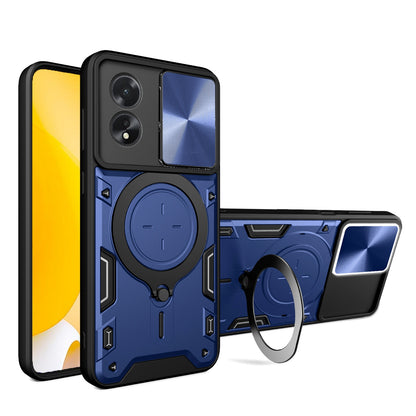 OPPO A38 4G Magnetic Holder CD Texture Sliding Camshield Phone Case, TPU PC Shockproof Cover