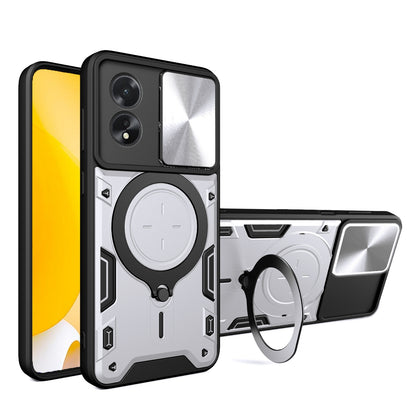 OPPO A38 4G Magnetic Holder CD Texture Sliding Camshield Phone Case, TPU PC Shockproof Cover
