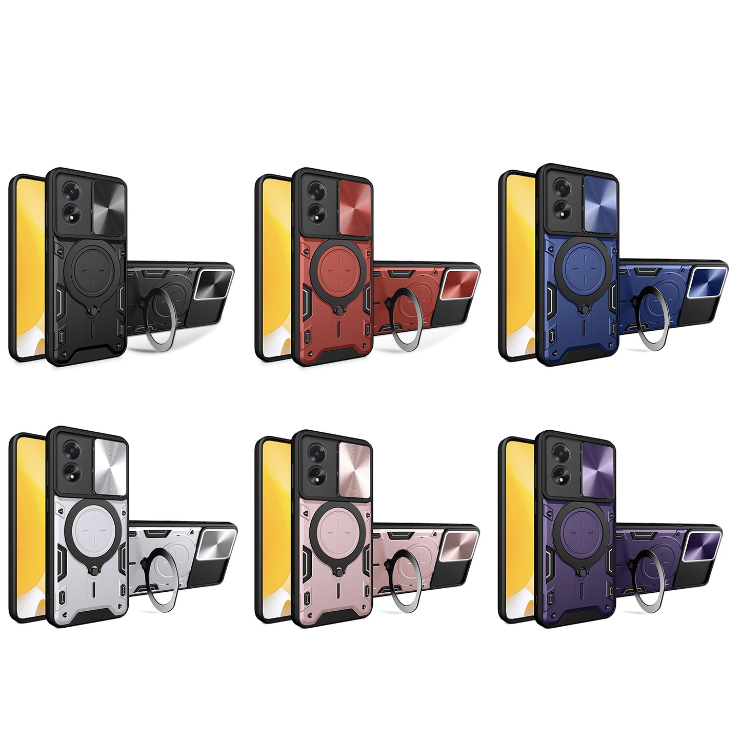 OPPO A38 4G Magnetic Holder CD Texture Sliding Camshield Phone Case, TPU PC Shockproof Cover
