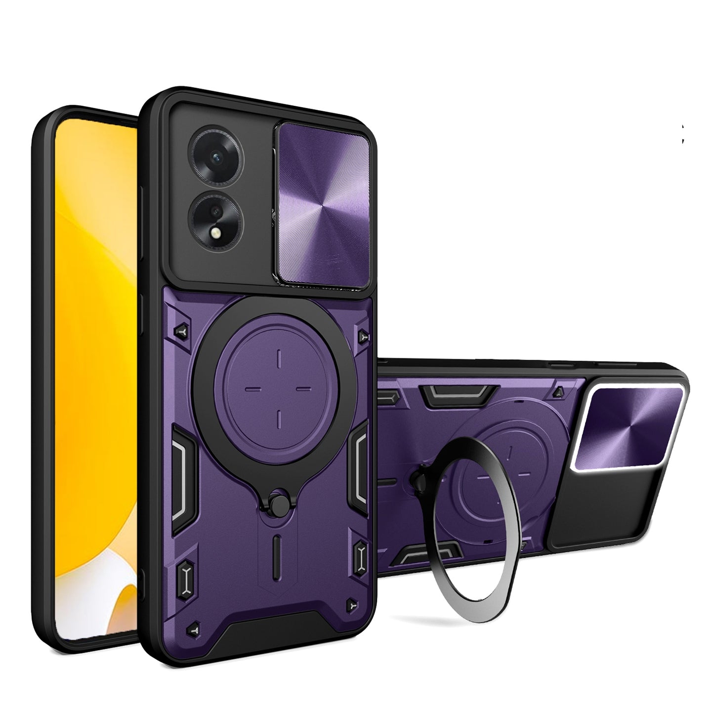 OPPO A38 4G Magnetic Holder CD Texture Sliding Camshield Phone Case, TPU PC Shockproof Cover