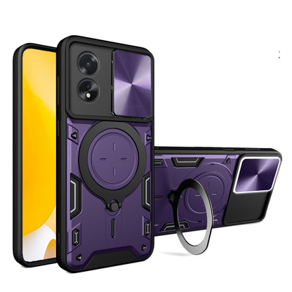 OPPO A38 4G Magnetic Holder CD Texture Sliding Camshield Phone Case, TPU PC Shockproof Cover
