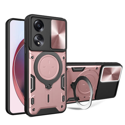 OPPO A58 4G Magnetic Holder CD Texture Sliding Camshield Phone Case, TPU PC Shockproof Cover