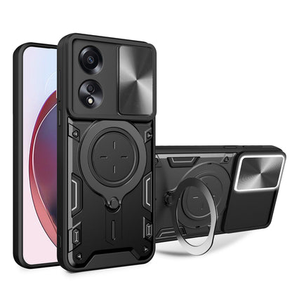 OPPO A58 4G Magnetic Holder CD Texture Sliding Camshield Phone Case, TPU PC Shockproof Cover