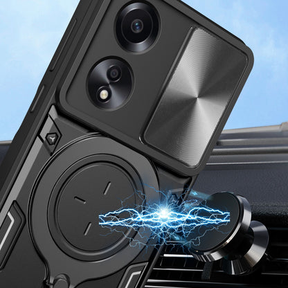 OPPO A58 4G Magnetic Holder CD Texture Sliding Camshield Phone Case, TPU PC Shockproof Cover