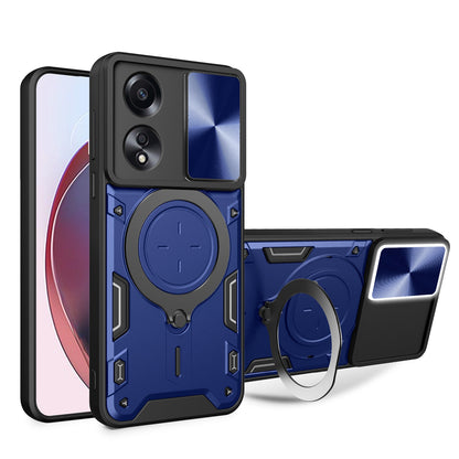OPPO A58 4G Magnetic Holder CD Texture Sliding Camshield Phone Case, TPU PC Shockproof Cover