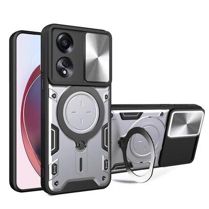 OPPO A58 4G Magnetic Holder CD Texture Sliding Camshield Phone Case, TPU PC Shockproof Cover