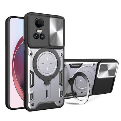 OPPO Reno10 5G Magnetic Holder CD Texture Sliding Camshield Phone Case, TPU PC Shockproof Cover