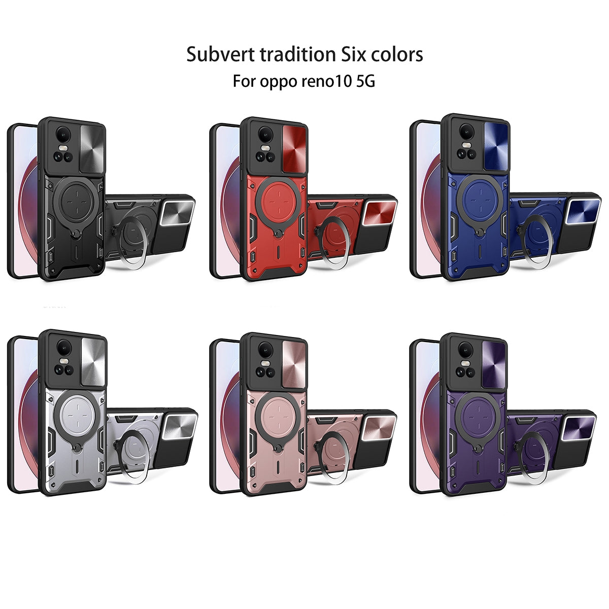 OPPO Reno10 5G Magnetic Holder CD Texture Sliding Camshield Phone Case, TPU PC Shockproof Cover